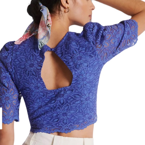 Maeve  Anthropologie Blue Lace Tie Front Blouse sz 0 NWT - Picture 2 of 13